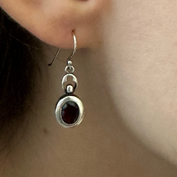 925 silver Garnet Leverback Earrings